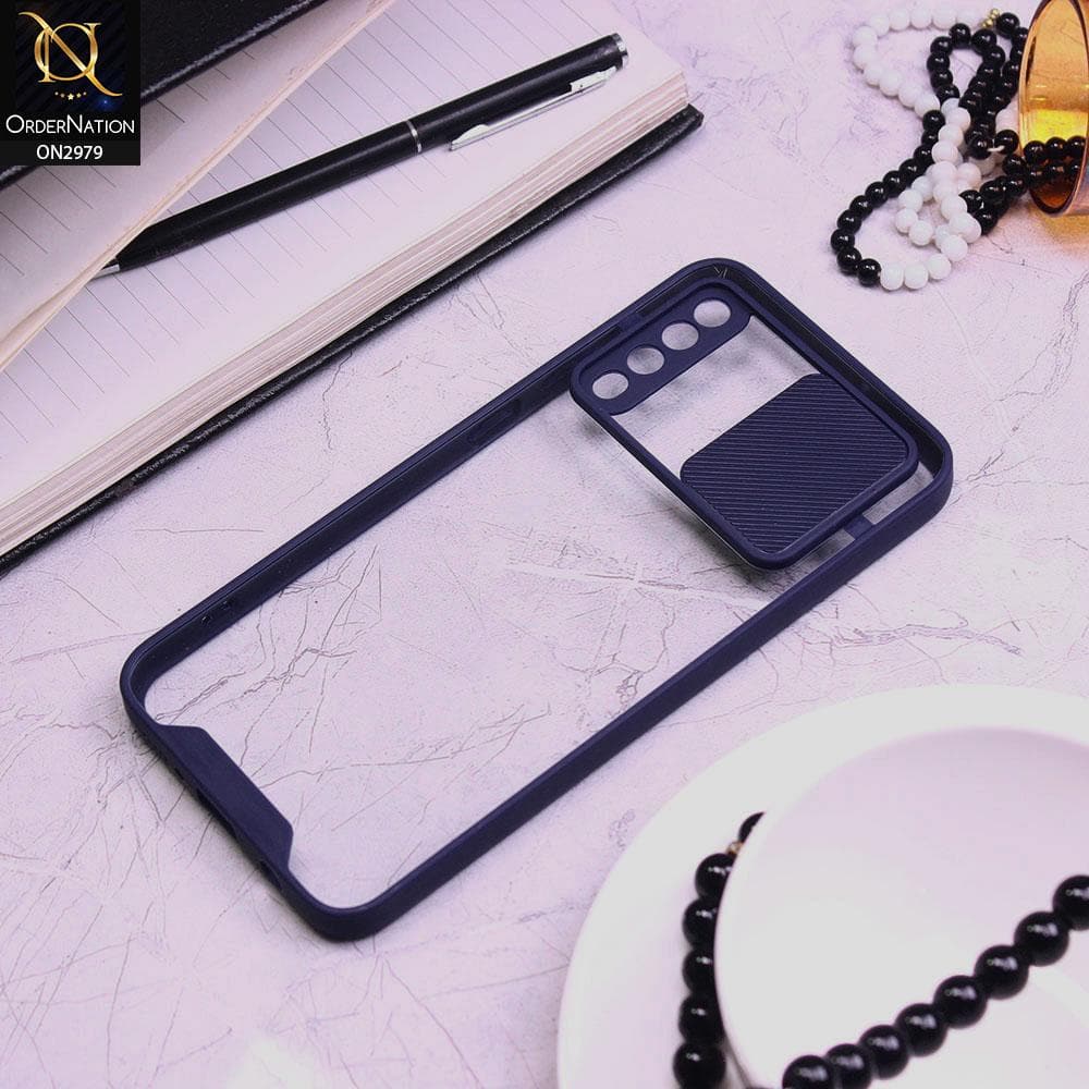 Samsung Galaxy A50 Cover - Blue - Transparent Matte Shockproof Camera Slide Protection Case