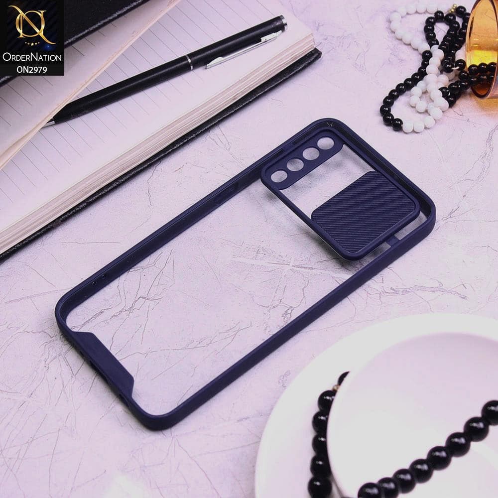 Samsung Galaxy A30s Cover - Blue - Transparent Matte Shockproof Camera Slide Protection Case