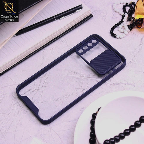 Samsung Galaxy A50 Cover - Blue - Transparent Matte Shockproof Camera Slide Protection Case