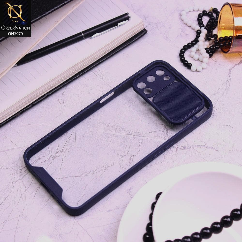 Oppo A92 Cover - Blue - Transparent Matte Shockproof Camera Slide Protection Case
