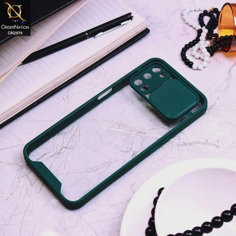 Oppo A72 Cover - Dark Green - Transparent Matte Shockproof Camera Slide Protection Case