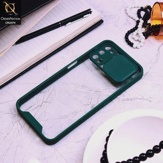 Oppo A92 Cover - Dark Green - Transparent Matte Shockproof Camera Slide Protection Case