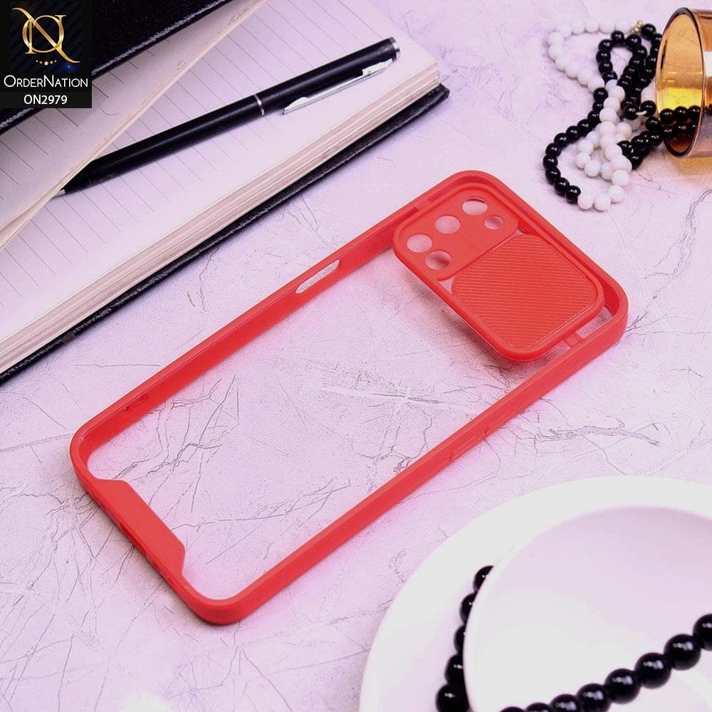 Oppo A72 Cover - Red - Transparent Matte Shockproof Camera Slide Protection Case