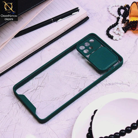 Samsung Galaxy A71 Cover - Dark Green - Transparent Matte Shockproof Camera Slide Protection Case