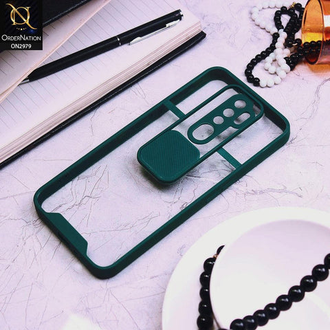 Oppo A9 2020 Cover - Dark Green - Transparent Matte Shockproof Camera Slide Protection Case