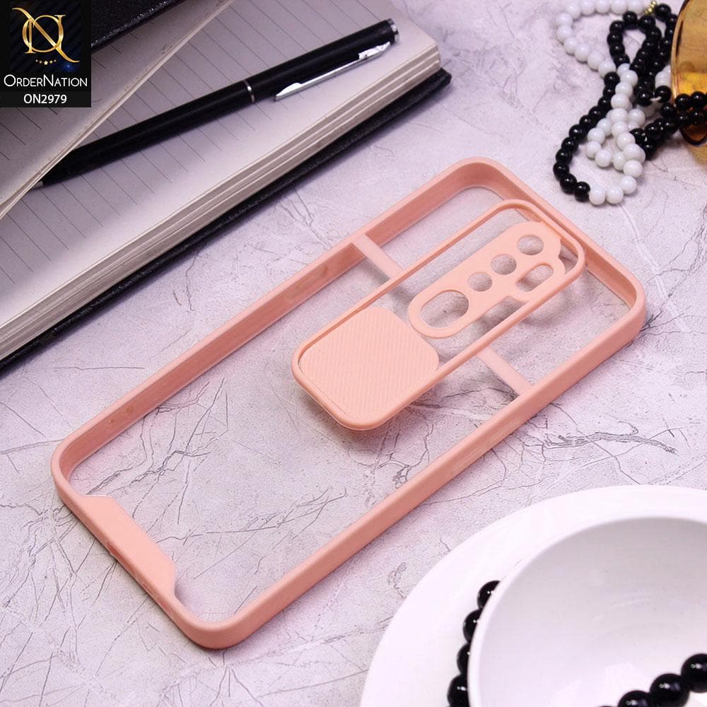 Oppo A5 2020 Cover - Pink - Transparent Matte Shockproof Camera Slide Protection Case