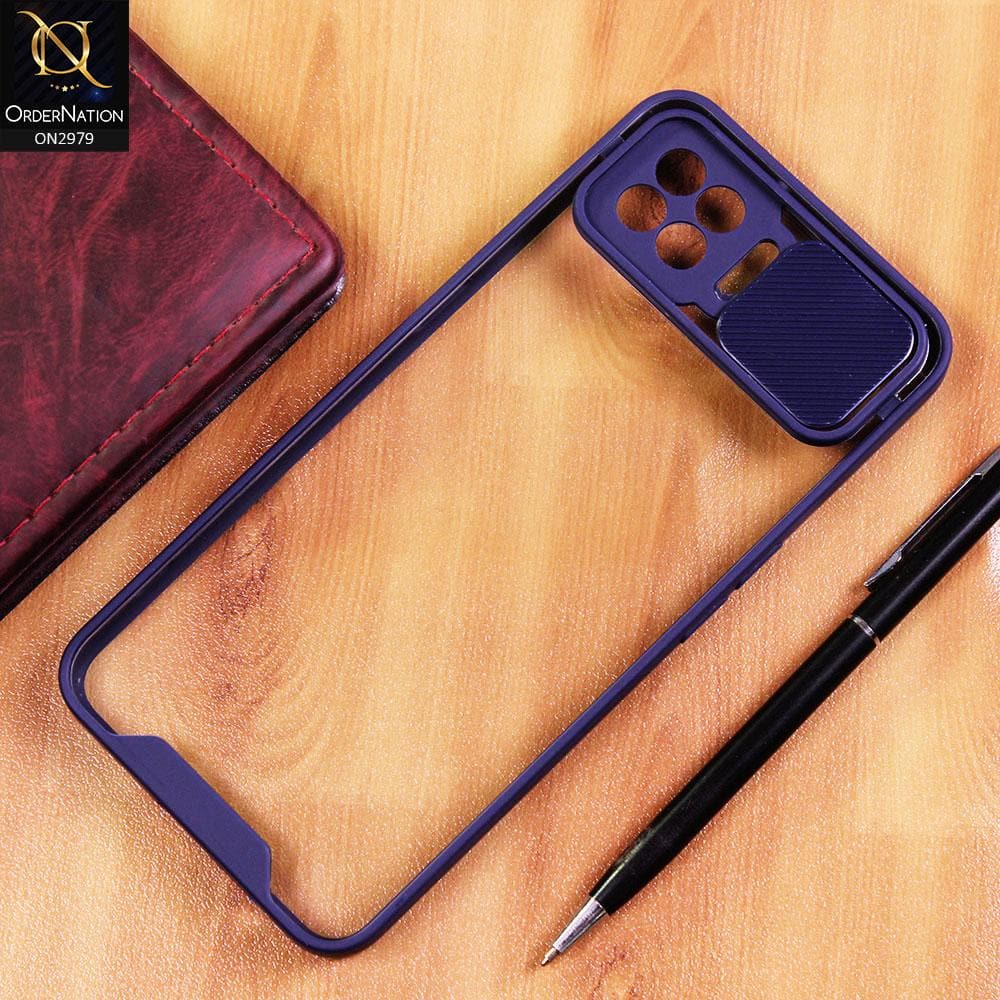 Oppo Reno 4F Cover - Blue - Transparent Matte Shockproof Camera Slide Protection Case