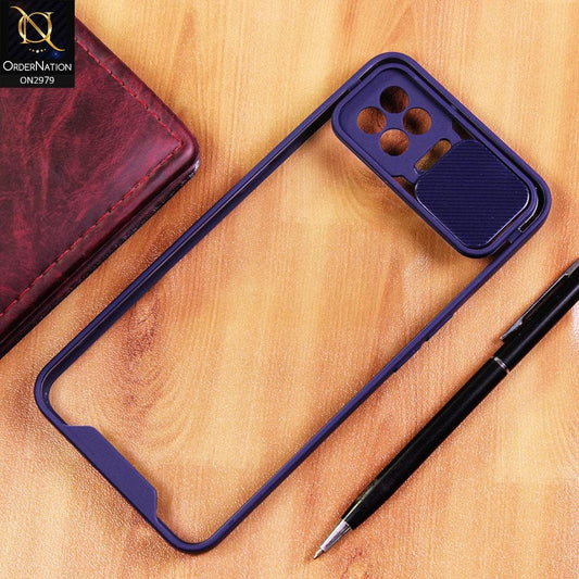 Oppo F17 Pro Cover - Blue - Transparent Matte Shockproof Camera Slide Protection Case