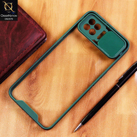 Oppo F17 Pro Cover - Dark Green - Transparent Matte Shockproof Camera Slide Protection Case