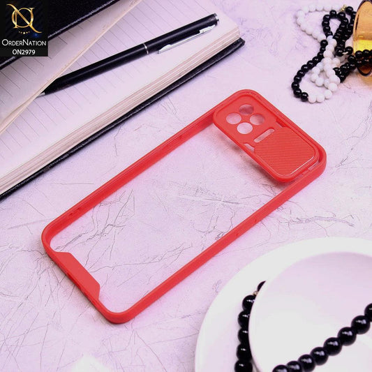 Oppo F17 Pro Cover - Red - Transparent Matte Shockproof Camera Slide Protection Case