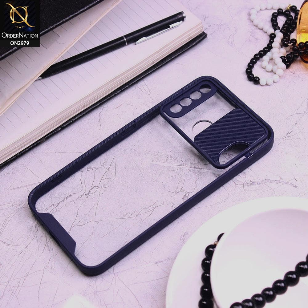 Infinix Hot 8 Cover - Blue - Transparent Matte Shockproof Camera Slide Protection Case