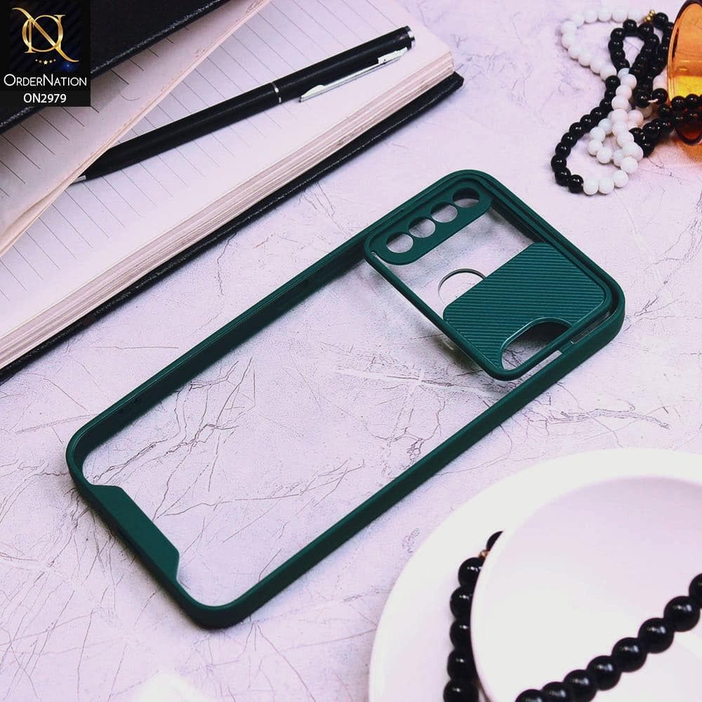 Infinix Hot 8 Cover - Dark Green - Transparent Matte Shockproof Camera Slide Protection Case