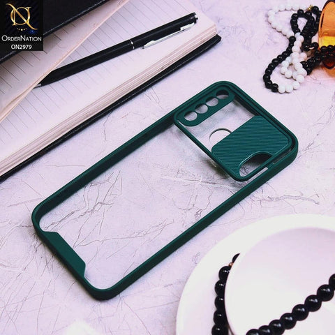 Infinix Hot 8 Cover - Dark Green - Transparent Matte Shockproof Camera Slide Protection Case