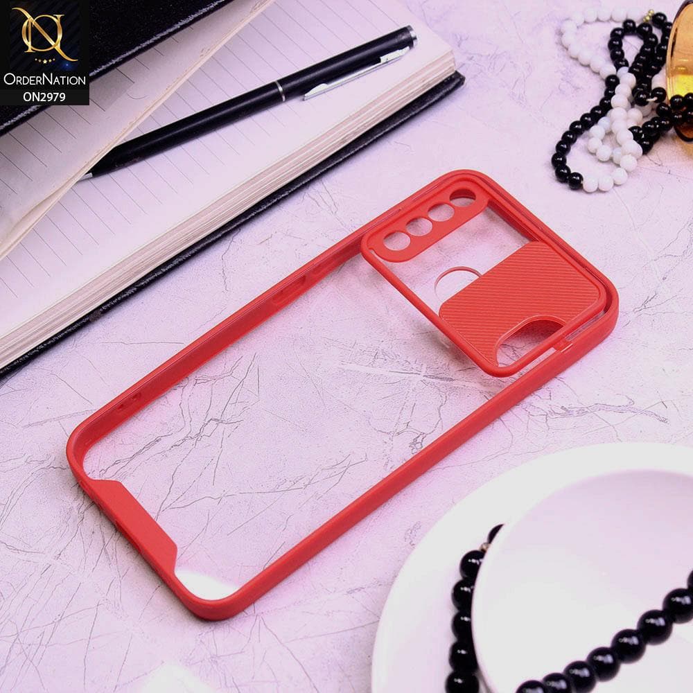 Infinix Hot 8 Cover - Red - Transparent Matte Shockproof Camera Slide Protection Case