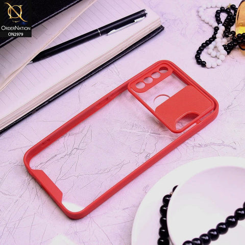 Infinix Hot 8 Cover - Red - Transparent Matte Shockproof Camera Slide Protection Case