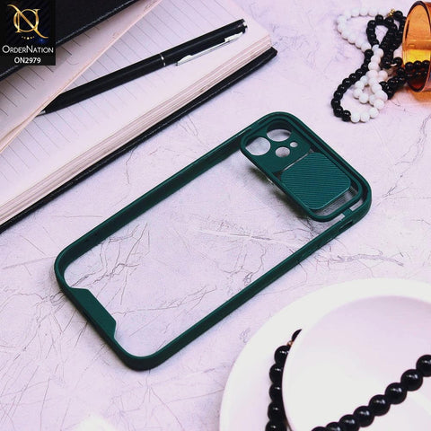 iPhone 11 Cover - Dark Green - Transparent Matte Shockproof Camera Slide Protection Case