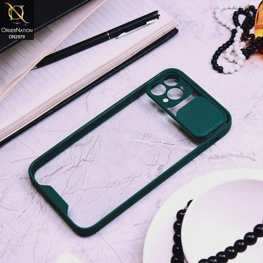 iPhone 11 Pro Max Cover - Dark Green - Transparent Matte Shockproof Camera Slide Protection Case