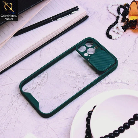 iPhone 12 Pro Max Cover - Dark Green - Transparent Matte Shockproof Camera Slide Protection Case