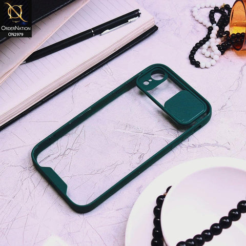 iPhone XR Cover - Dark Green - Transparent Matte Shockproof Camera Slide Protection Case