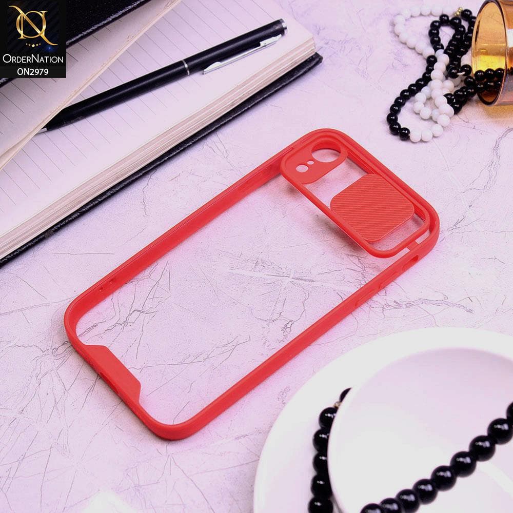 iPhone XR Cover - Red - Transparent Matte Shockproof Camera Slide Protection Case