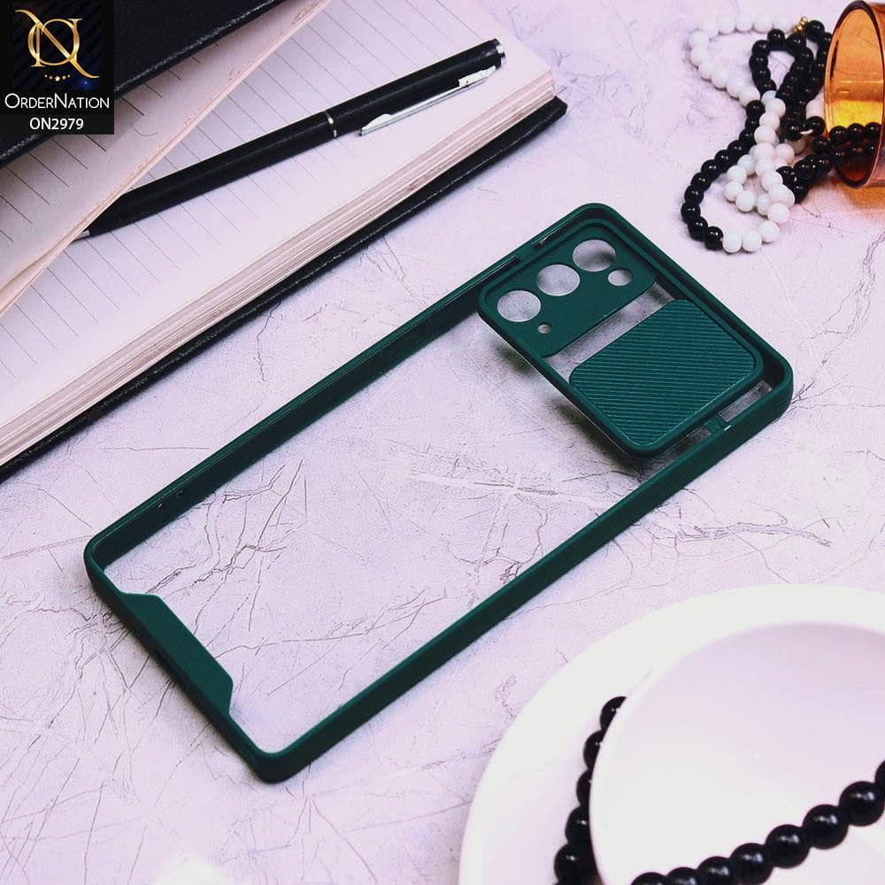 Samsung Galaxy Note 20 Cover - Dark Green - Transparent Matte Shockproof Camera Slide Protection Case