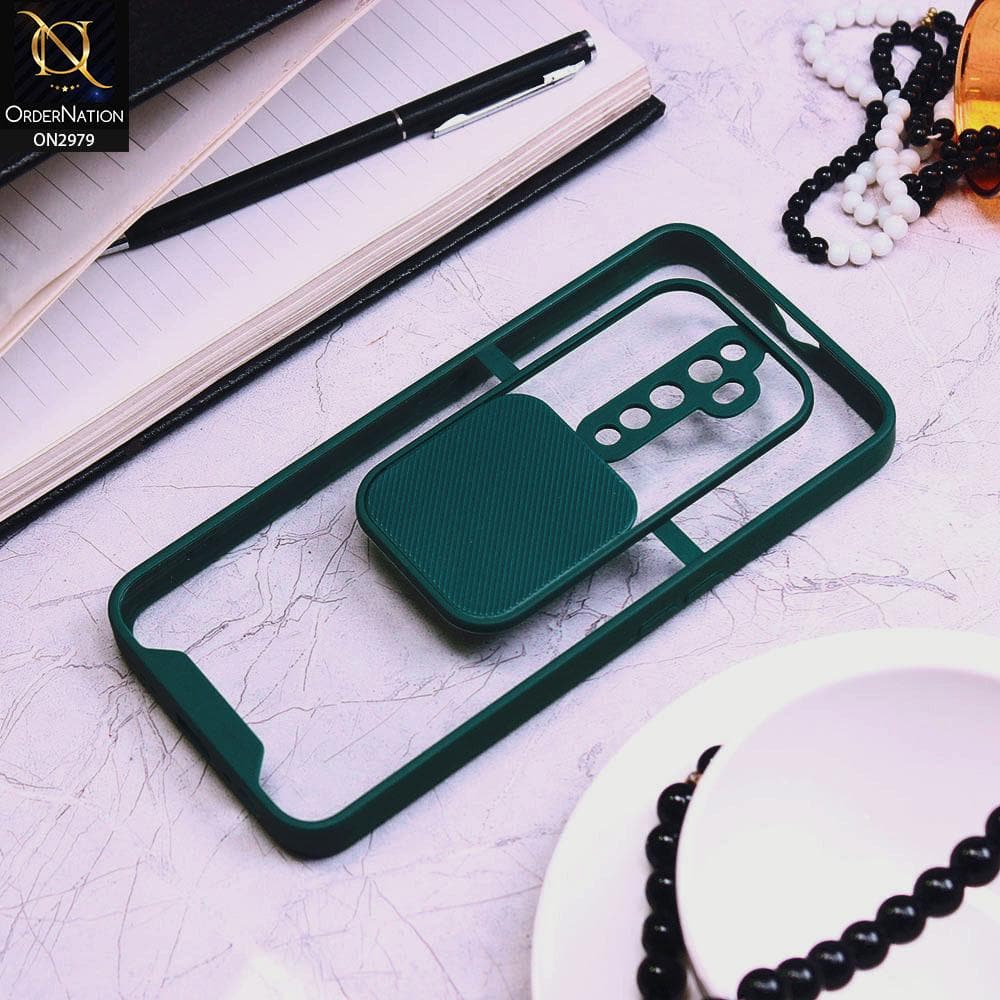 Oppo Reno 2F Cover - Dark Green - Transparent Matte Shockproof Camera Slide Protection Case