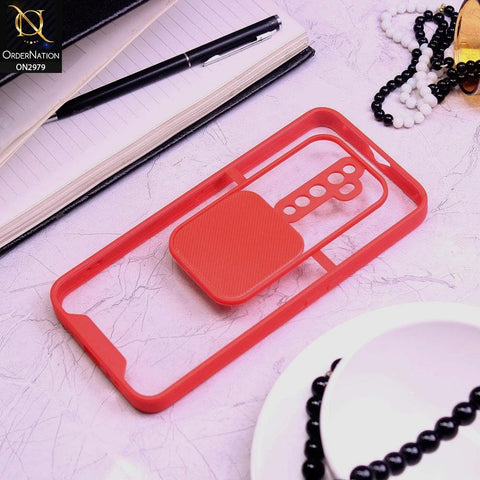 Oppo Reno 2F Cover - Red - Transparent Matte Shockproof Camera Slide Protection Case