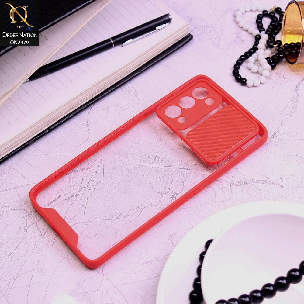 Oppo Reno 5 4G Cover - Red - Transparent Matte Shockproof Camera Slide Protection Case
