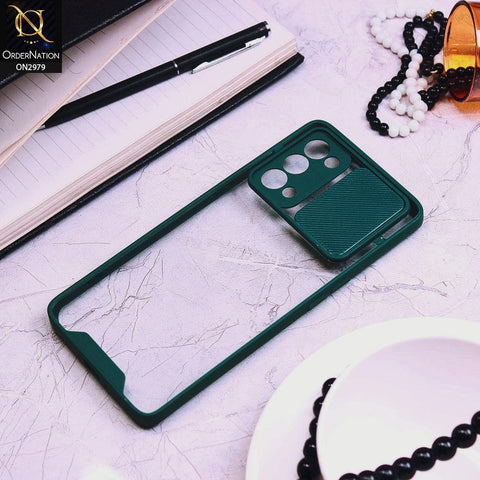 Oppo Reno 5 Pro 5G Cover - Dark Green - Transparent Matte Shockproof Camera Slide Protection Case