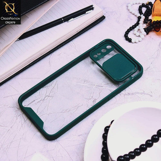 Vivo S1 Cover - Dark Green - Transparent Matte Shockproof Camera Slide Protection Case