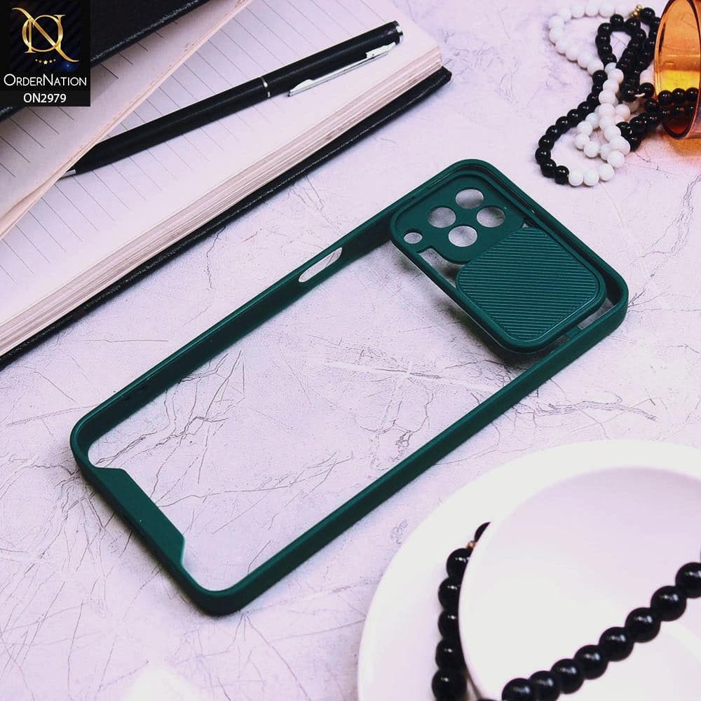 Samsung Galaxy A12 Cover - Dark Green - Transparent Matte Shockproof Camera Slide Protection Case