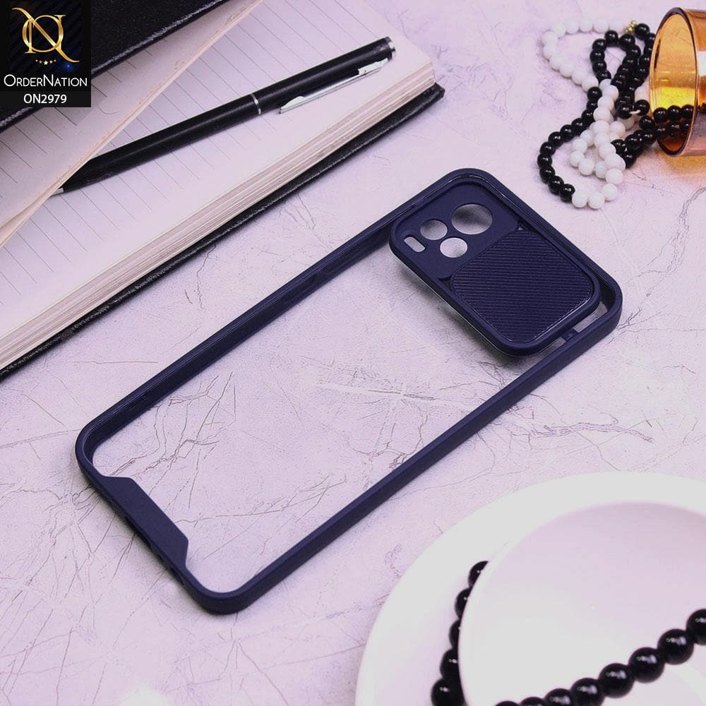 Vivo V20 Cover - Blue - Transparent Matte Shockproof Camera Slide Protection Case