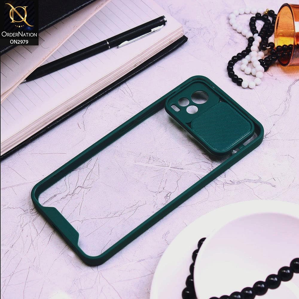 Vivo V20 Cover - Dark Green - Transparent Matte Shockproof Camera Slide Protection Case