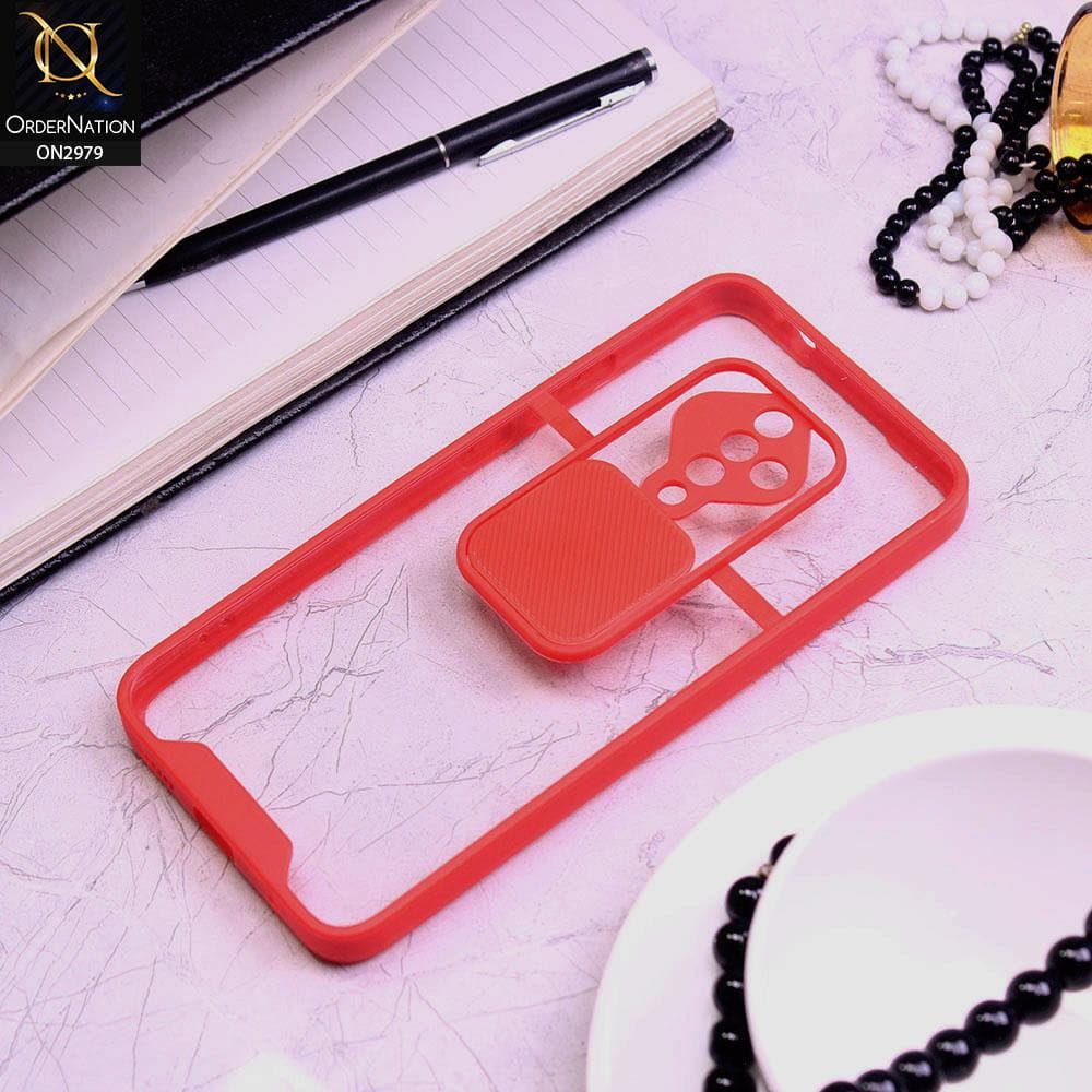 Vivo Y51 Cover - Red - Transparent Matte Shockproof Camera Slide Protection Case