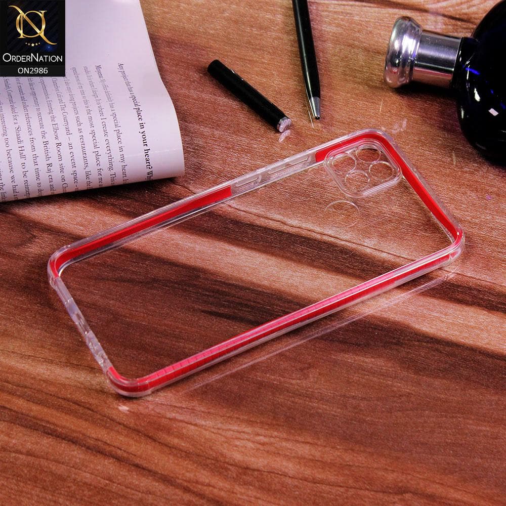 Oppo A15s Cover - Red - Soft Color Border with Camera Protection Clear Case