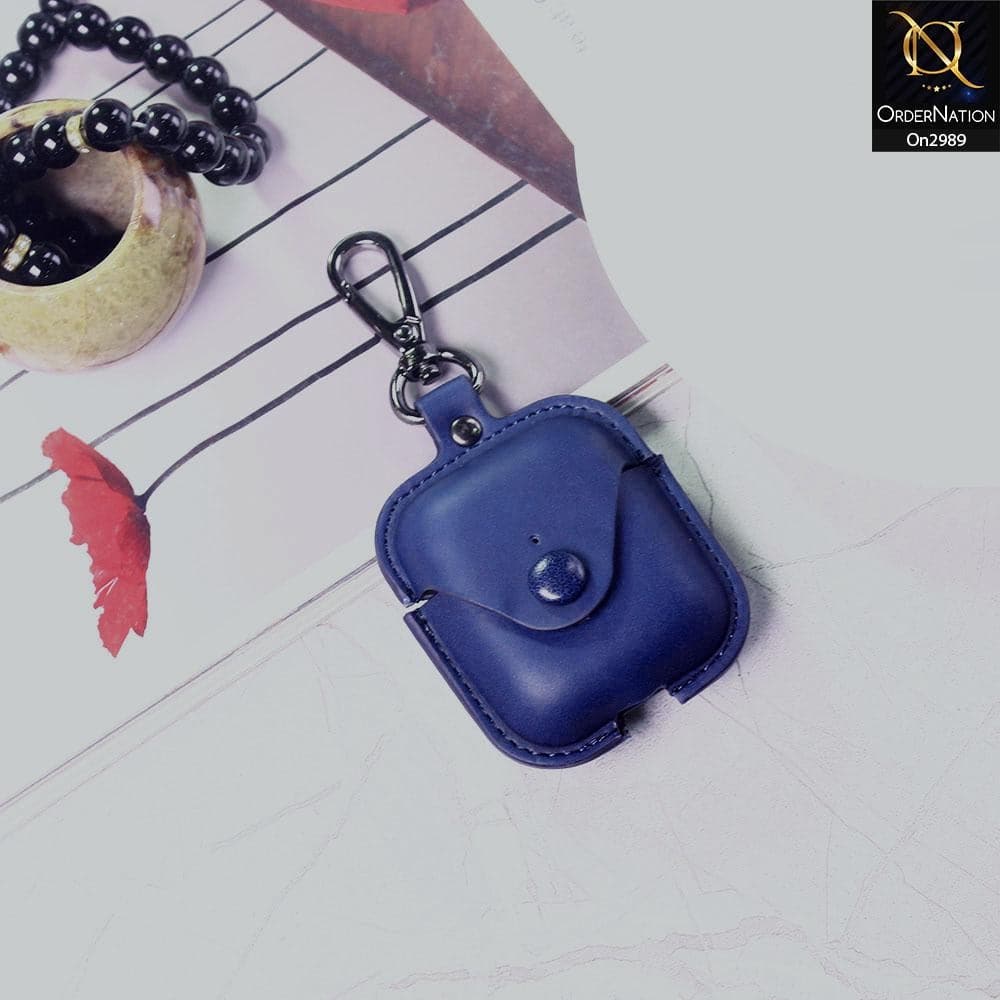 Apple Airpods 1 / 2 - Blue - New Flip Lid Vintage Style Leather Case