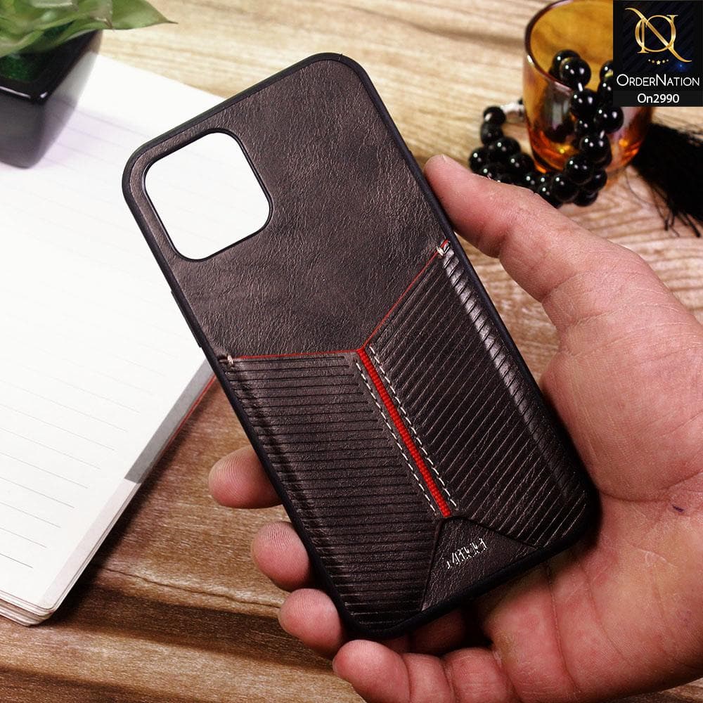 iPhone 12 Mini - Light Brown - New Arrival Vintage Look Card Pocket Back Shell Soft Case