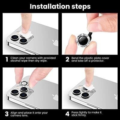 iPhone 12 Pro Max - New Girlish Diamond Rhinestones Inlaid Camera Lens Rings Protector