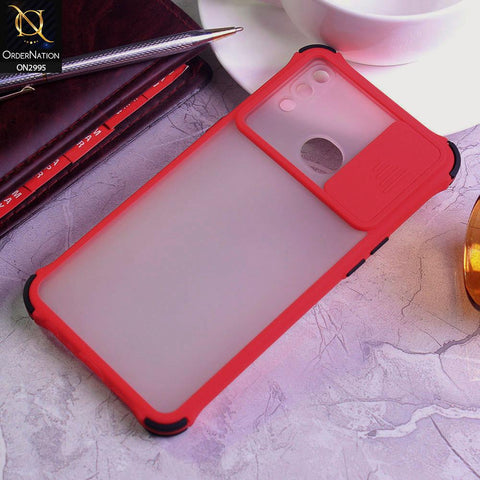 Samsung Galaxy A10s Cover - Red - Shockproof Bumper Color Border Semi Transparent Camera Slide Protection Case