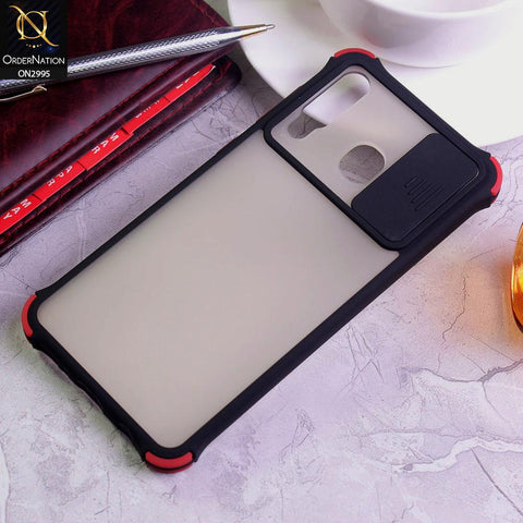 Samsung Galaxy A20 Cover - Black - Shockproof Bumper Color Border Semi Transparent Camera Slide Protection Case