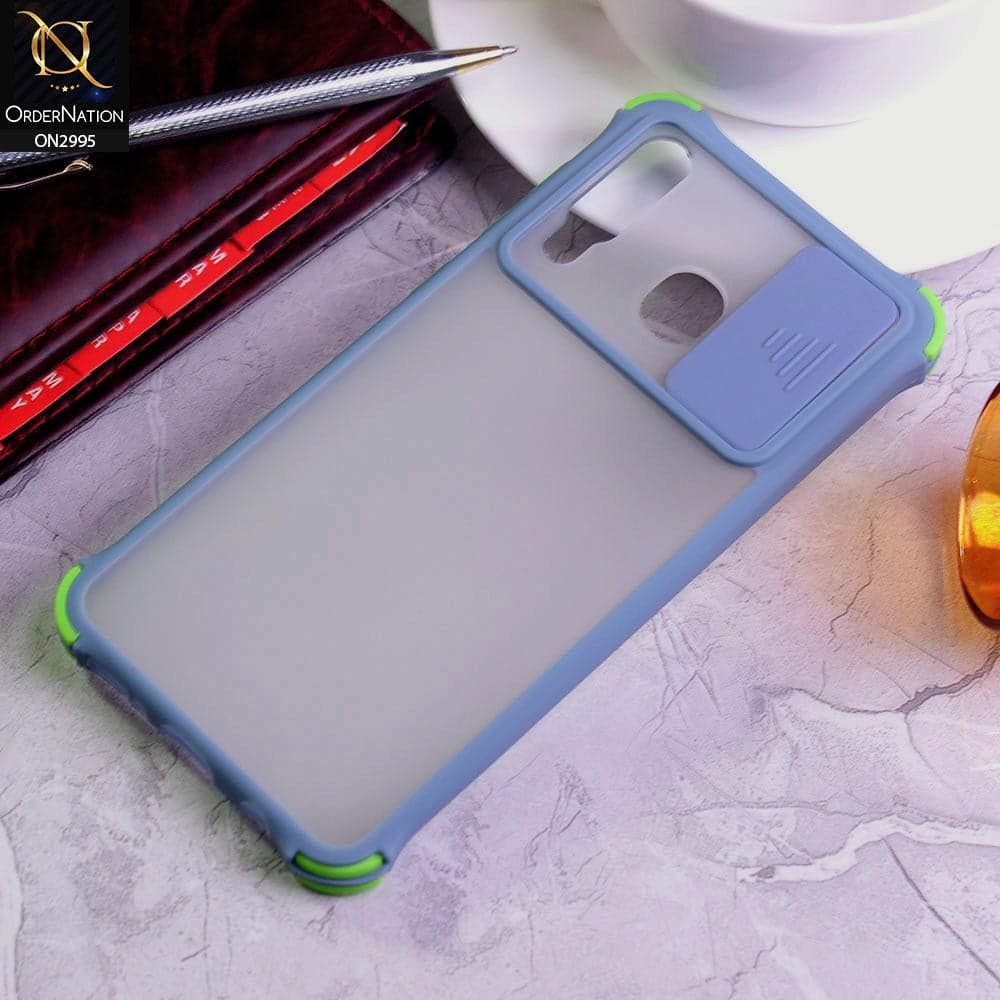 Samsung Galaxy A20 Cover - Gray - Shockproof Bumper Color Border Semi Transparent Camera Slide Protection Case