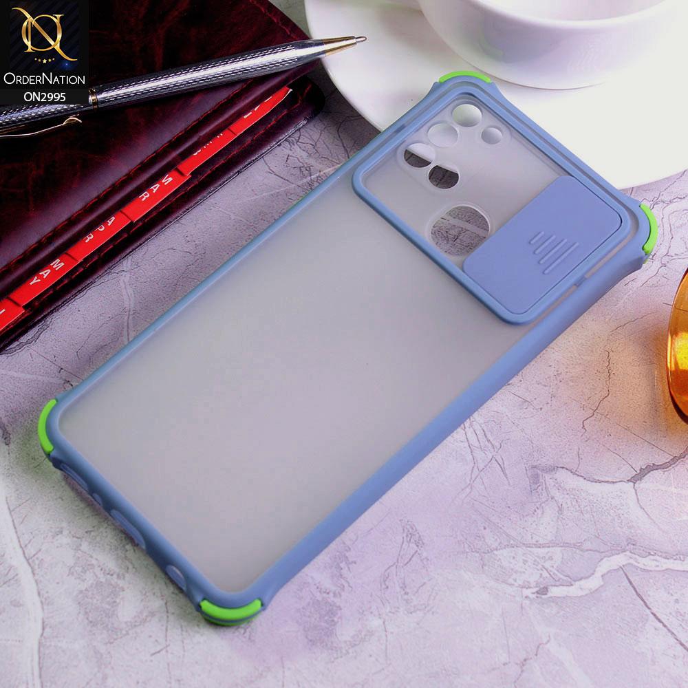 Samsung Galaxy A21s Cover - Gray - Shockproof Bumper Color Border Semi Transparent Camera Slide Protection Case