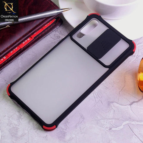 Samsung Galaxy A50s Cover - Black - Shockproof Bumper Color Border Semi Transparent Camera Slide Protection Case