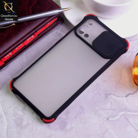 Samsung Galaxy A51 Cover - Black - Shockproof Bumper Color Border Semi Transparent Camera Slide Protection Case