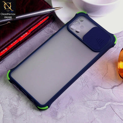 Samsung Galaxy A51 Cover - Blue - Shockproof Bumper Color Border Semi Transparent Camera Slide Protection Case