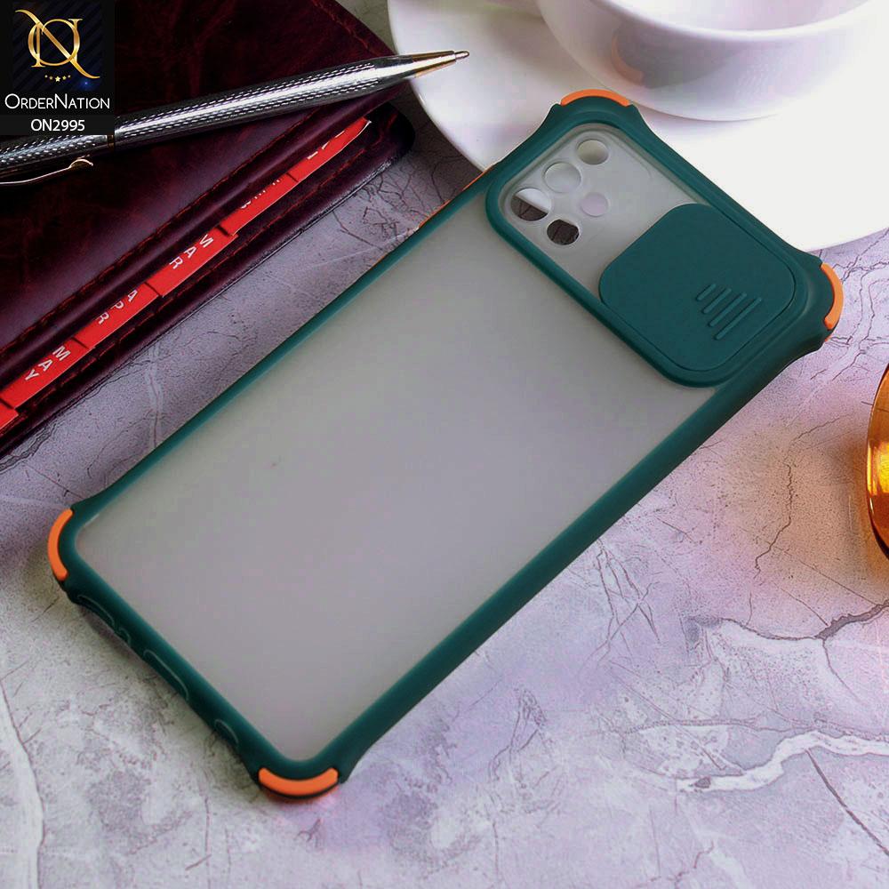 Samsung Galaxy A51 Cover - Dark Green - Shockproof Bumper Color Border Semi Transparent Camera Slide Protection Case