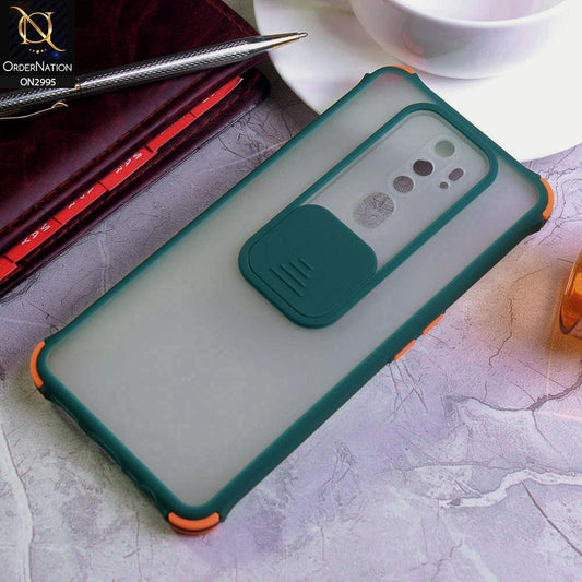 Oppo A9 2020 Cover - Dark Green - Shockproof Bumper Color Border Semi Transparent Camera Slide Protection Case