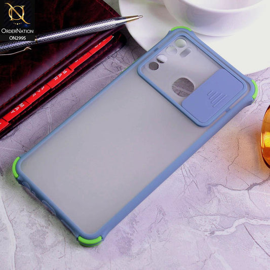Infinix Hot 9 Cover - Gray - Shockproof Bumper Color Border Semi Transparent Camera Slide Protection Case