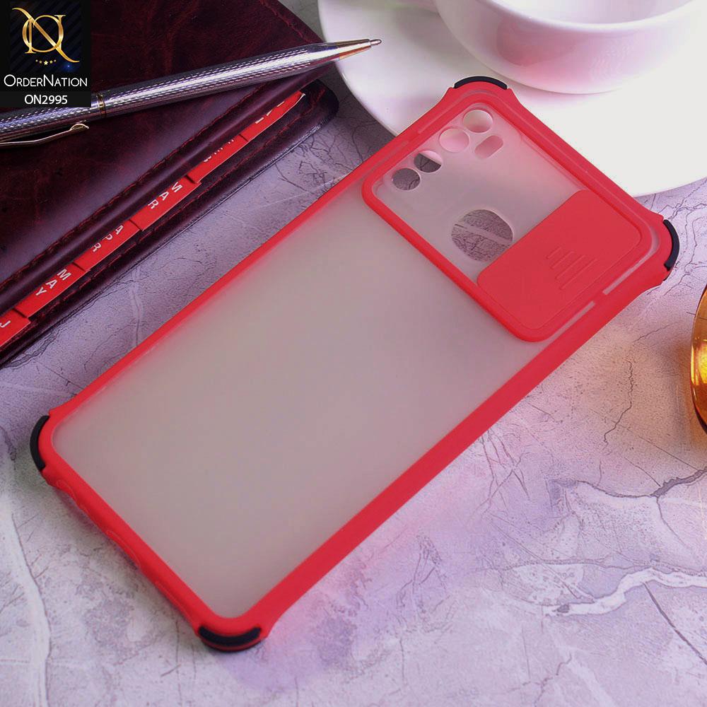 Tecno Spark 5 Cover - Red - Shockproof Bumper Color Border Semi Transparent Camera Slide Protection Case