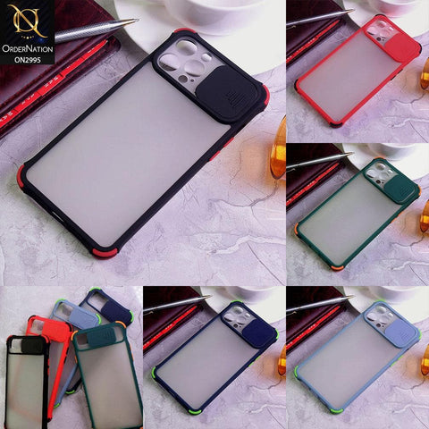 Xiaomi Poco M3 Cover - Gray - Shockproof Bumper Color Border Semi Transparent Camera Slide Protection Case